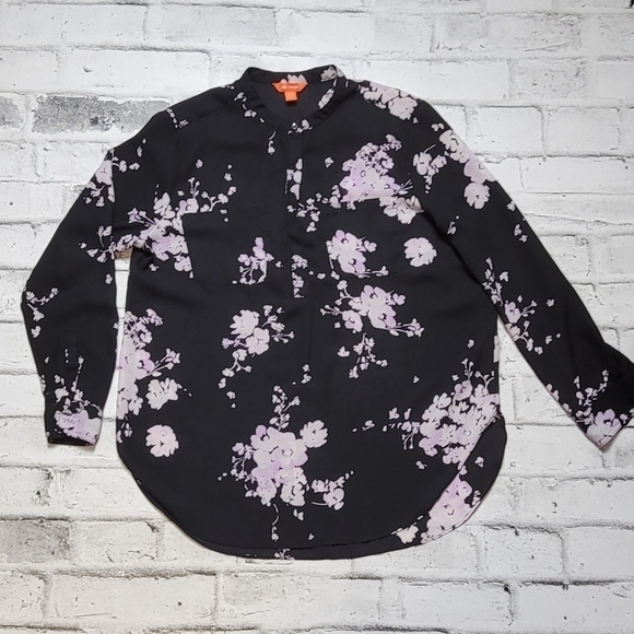 Joe Fresh Sheer Black Floral Half Button Women's Blouse - Picture 1 of 5